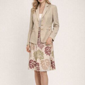 TRAVIS AYERS Linen Blend Skirt Suit Khaki and Floral